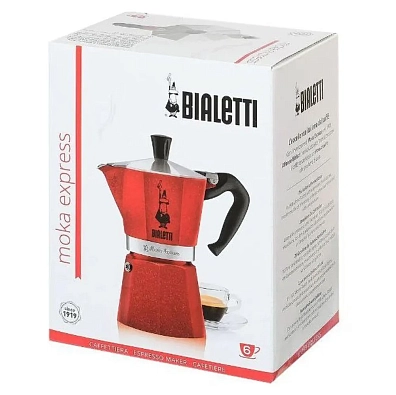 Гейзерная кофеварка Bialetti Moka Express на 6 чашек, красная