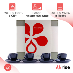 Набор кофейных пар RISE 70 мл на 4 персоны, кобальтово-синий
