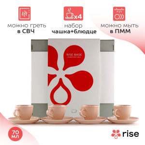Набор кофейных пар RISE 70 мл на 4 персоны, розовый
